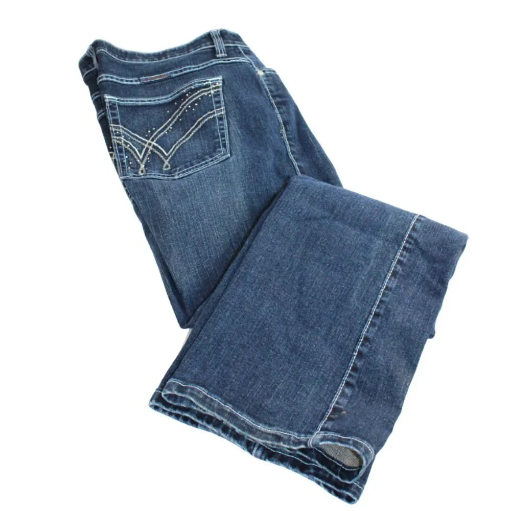 Wrangler Q-Baby Embroidered Pocket Medium Blue Boot Cut Jeans, Size 9-10…